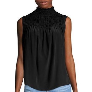 Frame Smocked Silk Semi Sheer Top